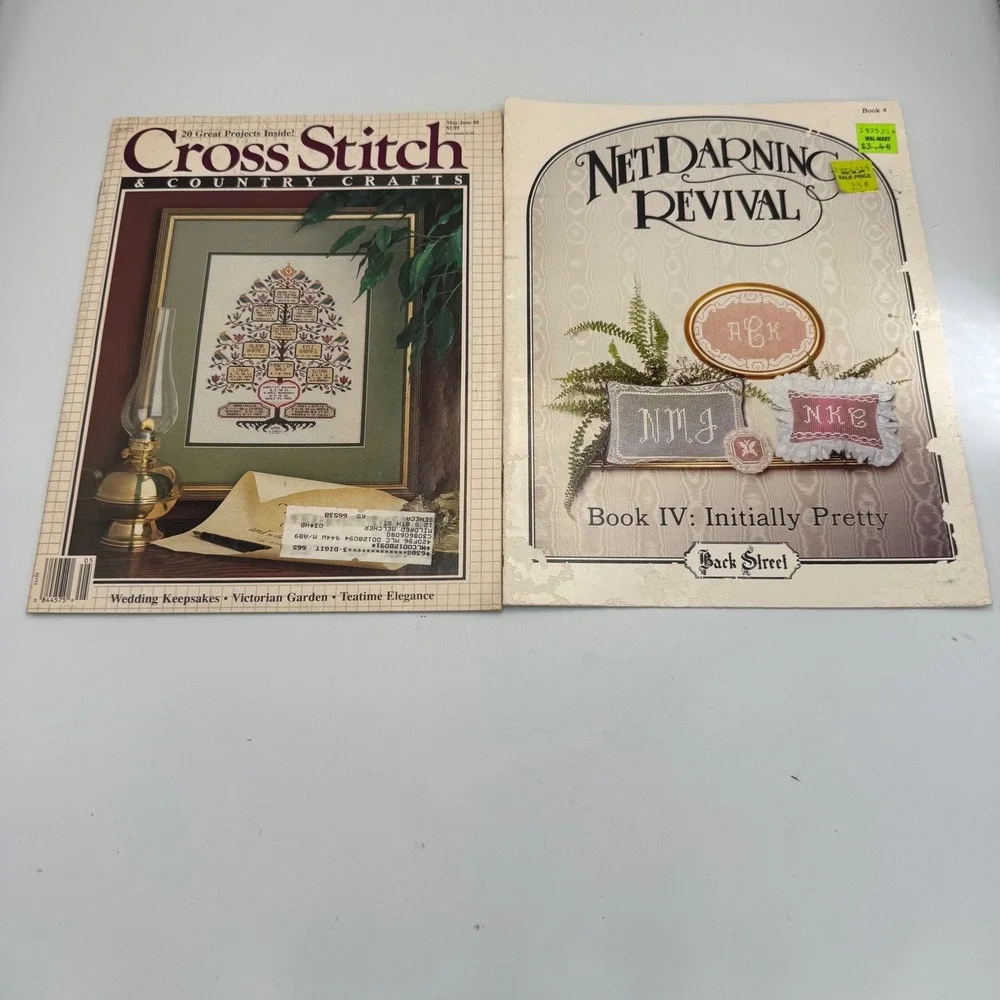 Vintage Cross Stitch Country Crafts 1988 & Net Darning Revival Book IV Lot of 2